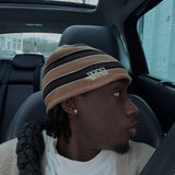 STRIPED EMBROIDERY BEANIE – MOCHA