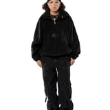 RIPPLE HALF ZIP FLEECE PULLOVER – BLACK